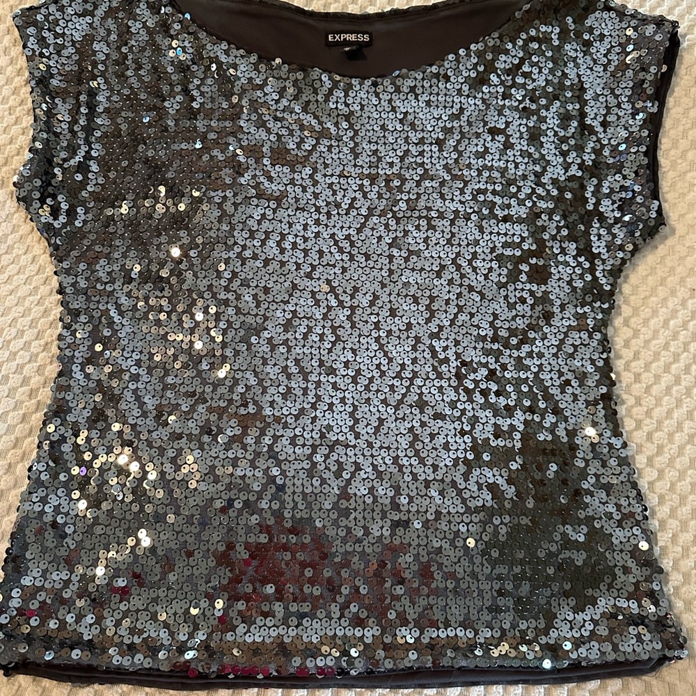 Silver Gunmetal Sequin Top